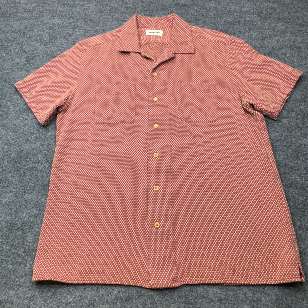 Taylor Stitch The Camp Shirt Mens Large 42 Red Organic Cotton Jacquard SS Cuban